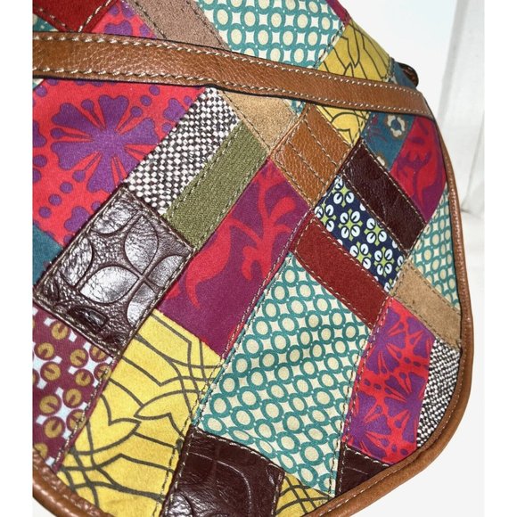 Fossil Slim Leather and Fabric Patchwork Crossbody Shoulder Bag - Picture 10 of 15